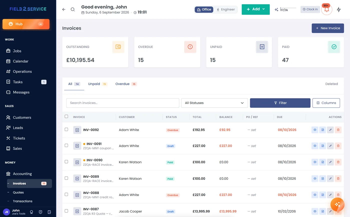 Invoice with recorded payments and settled balance