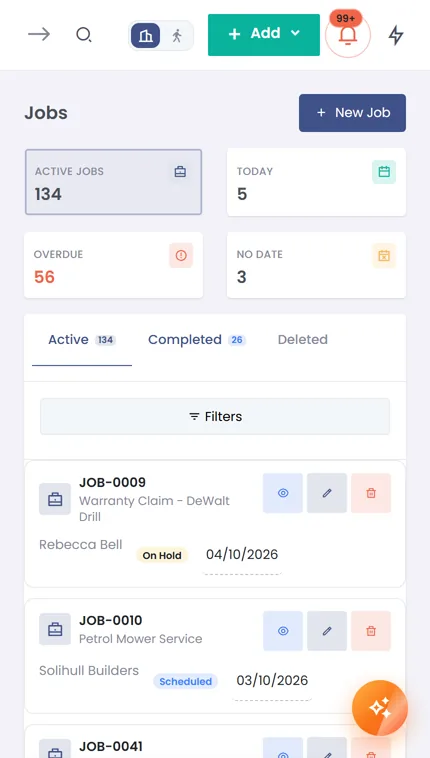Mobile field view showing an engineer's jobs for the day